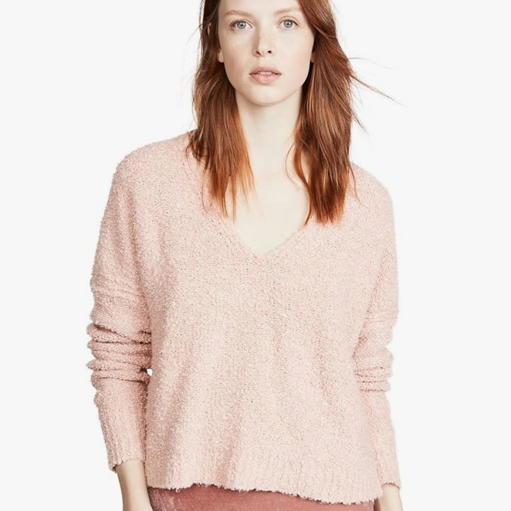 Free People Textured V-Neck Sweater Soft Pink Pullover - Picture 2 of 13